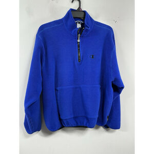 Mens Excellent Condition Champion Pullover Fleece Sweatshirt Large Blue 1/4 Zip